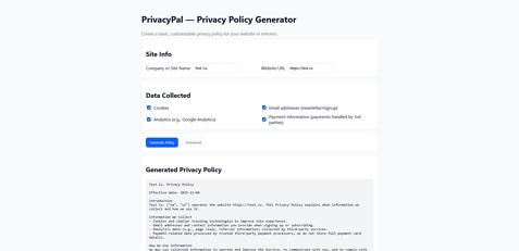 PrivacyPal — Privacy Policy Generator